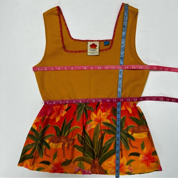 Farm Rio for Anthropologie Yellow Knit Peplum Top with Satin Tropical Bottom - Picture 6 of 9